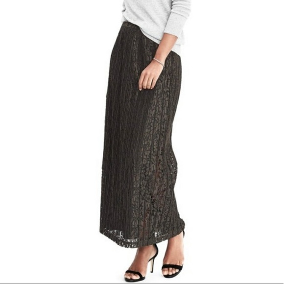 Banana Republic Green Lace Pleated Maxi Skirt 12
